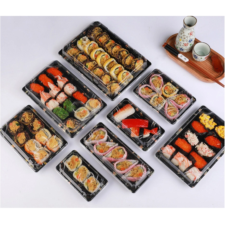 Transparent Disposable PS Plastic Sushi Food Packaging Box Trays and Lids