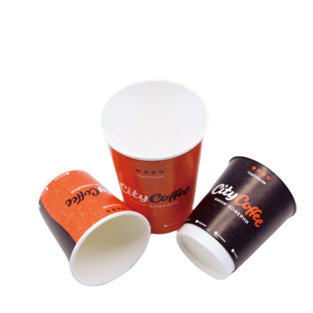 Printed Paper Cups Custom Printed Black Compostable PLA Double Wall Hot Paper Cup Insulated