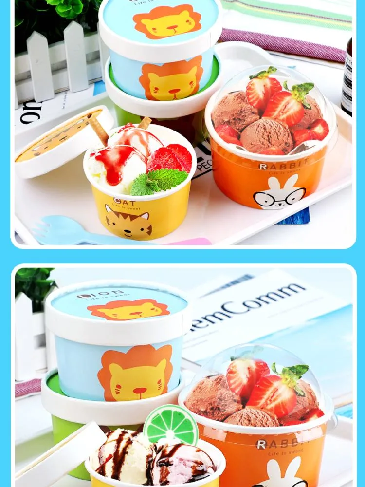 Hot Selling Eco Friendly Disposable Yogurt Ice Cream Paper Cup with Cover