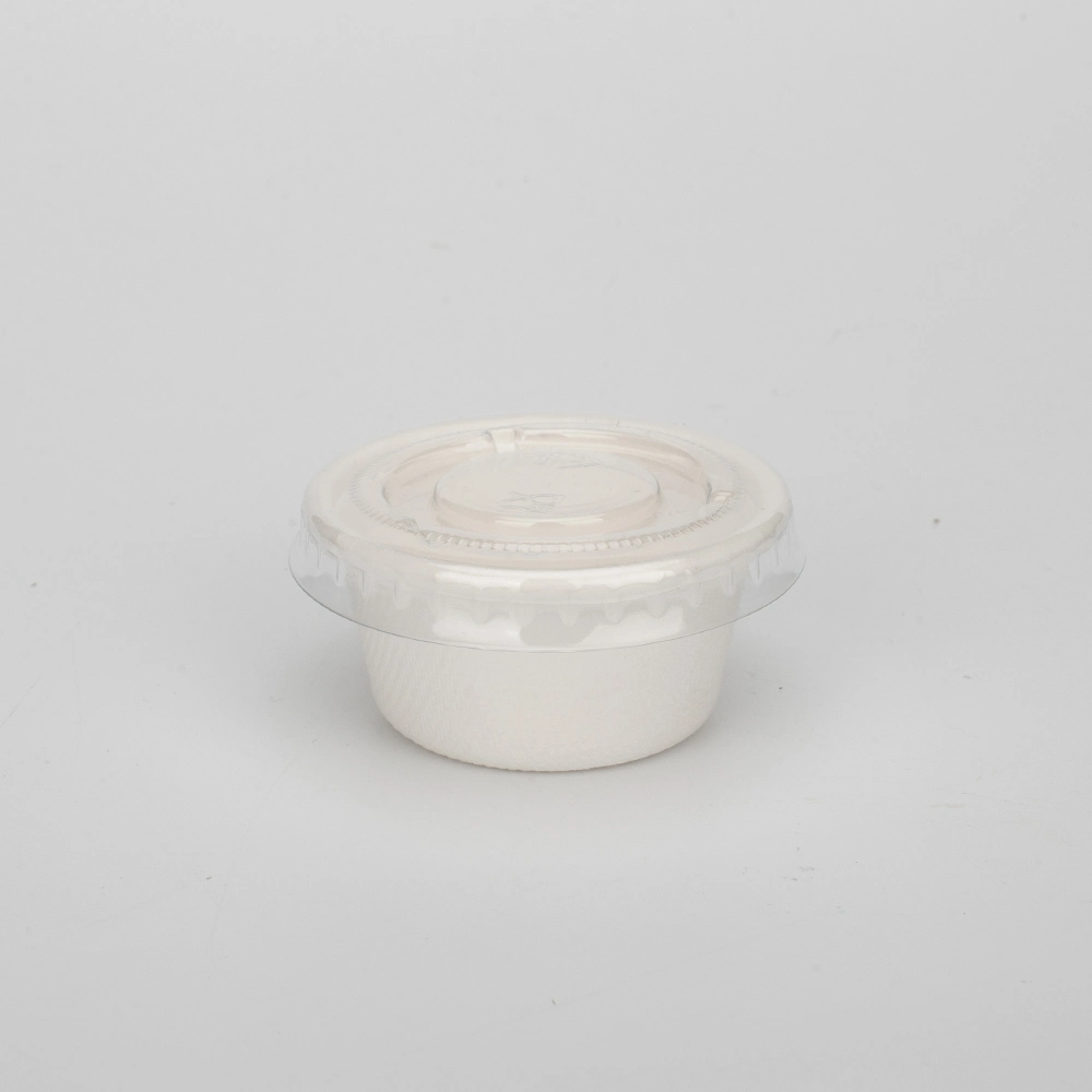2oz 60ml Leakproof Sturdy Compostable Biodegradable Disposable Sugarcane Bagasse Paper Serving Dipping Soy Sauce Cup with Lid