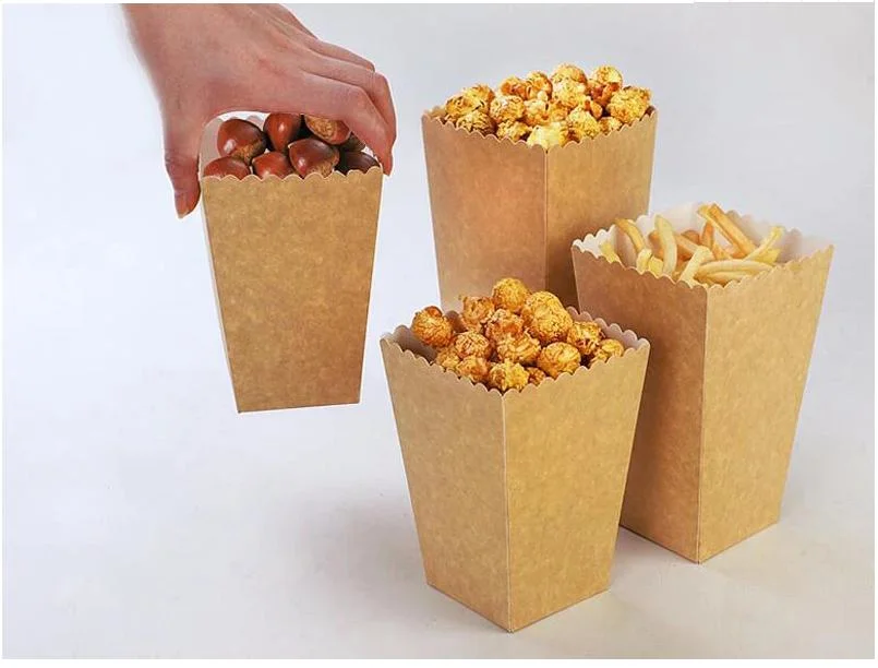 Disposible Kraft Food Grade Paper Bags Party Gifts Snack Popcorn Boxes Popcorn Buckets