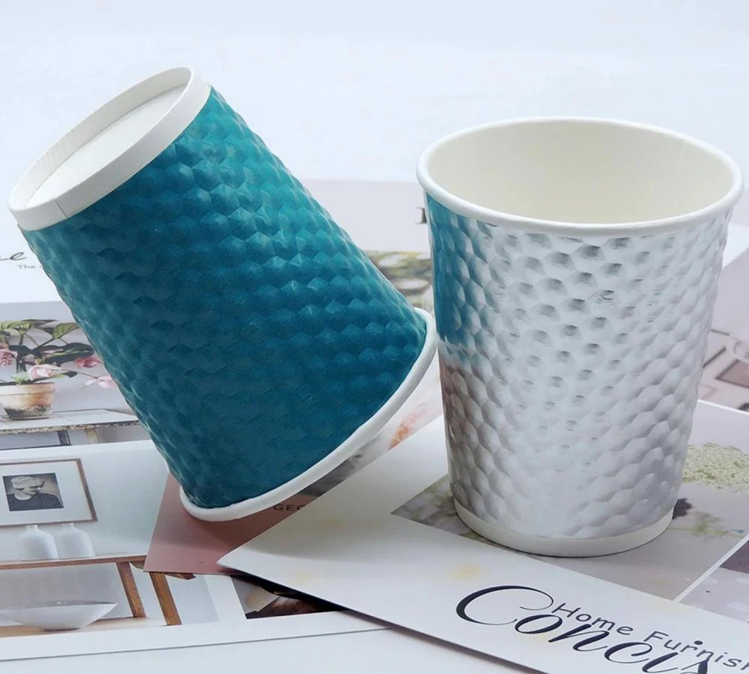 Simple Color Printed Embossed Paper Cup with PE PLA Coatings Water Based Coffee Hot Cups