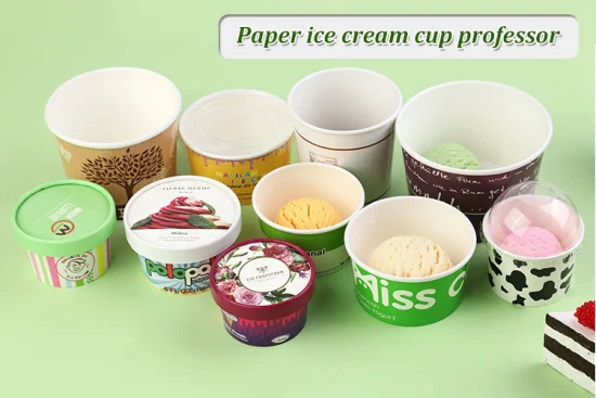 Copos de sorvete de papel kraft com impressão personalizada em branco com tampa pequena para copos de papel de sorvete