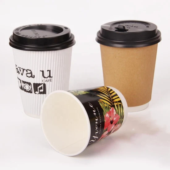 Xícaras de café de papel compostável de parede dupla com logotipo personalizado impresso para bebidas quentes