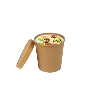 Tigelas de sopa quentes descartáveis ​​impressas personalizadas, copo de sopa de papel kraft com tampa de papel