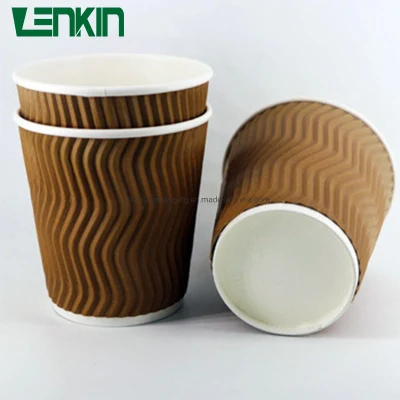 Xícara de café de papel de parede ondulado duplo com relevo personalizado e tampa